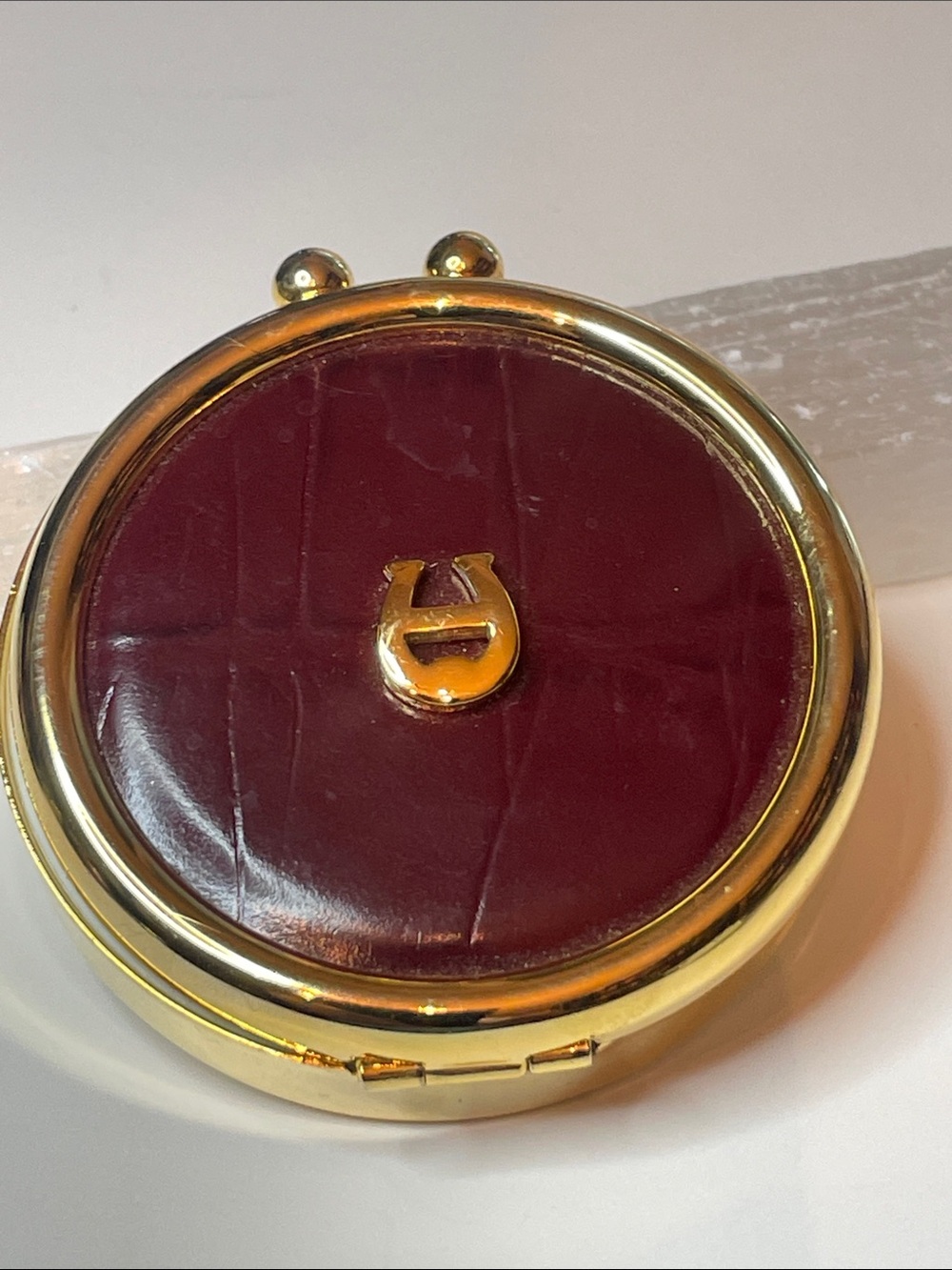 Vintage Etienne Aigner Small Oxblood Leather Pill Box Four Interior Sections